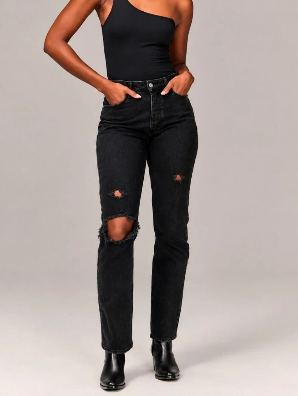 Abercrombie & Fitch The Dad High Rise Distressed Black Jean Size 26/2 R